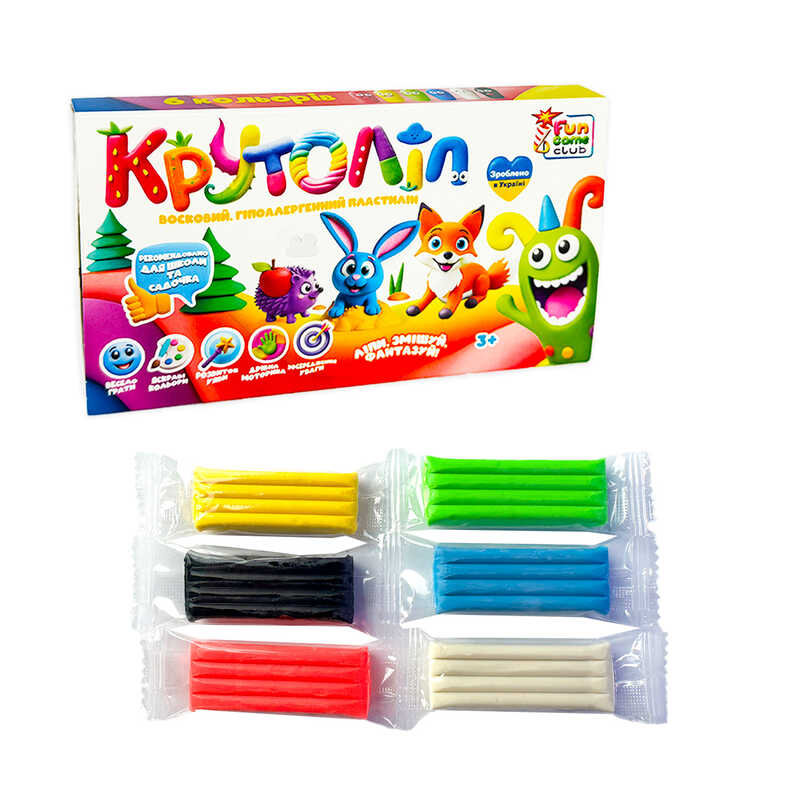 гр Пластилін восковий 20057 (22) "4FUN Game Club", 6 неонових кольорів, в коробці