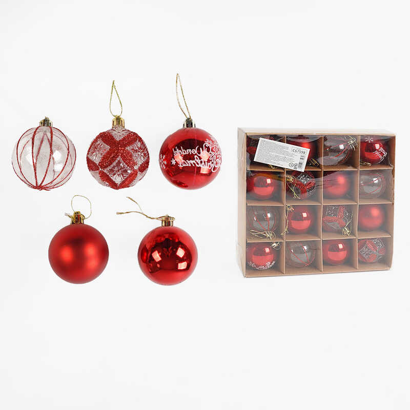 Новорічні прикраси C 67598 (36) 16 штук, кульки, D= 5 см, в коробці