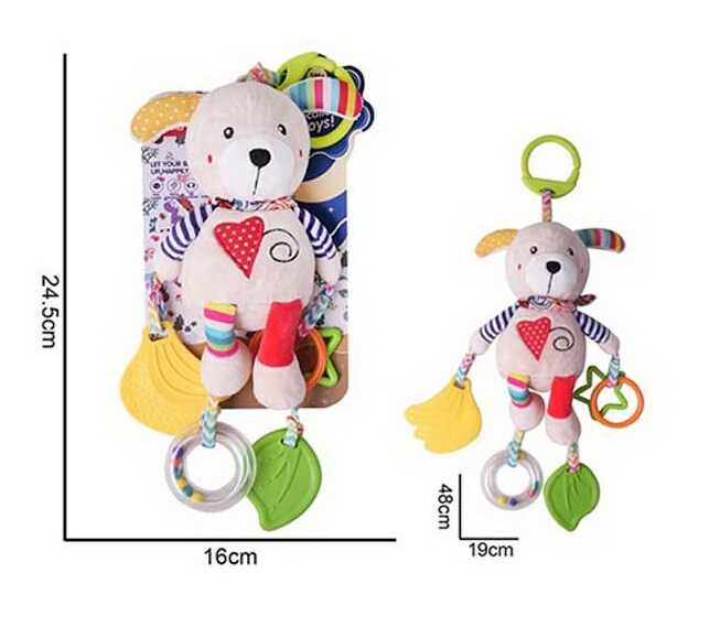 Брязкальце 688 M51 (72) "Песик", текстильне, шумливі кульки, підвіски, 2 прорізувачі, кільце для підвішування, в пакеті