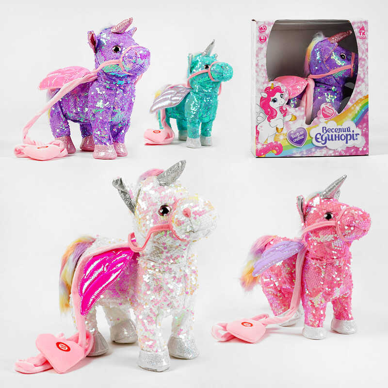 Інтерактивна іграшка "Веселий єдиноріг" М 14795 (32) "TK Group", 4 кольори, в пайєтках, ходить, танцює, відтворює звуки, пісні англ. мовою, у коробці, ВИДАЄТЬСЯ ТІЛЬКИ МІКС ВИДІВ