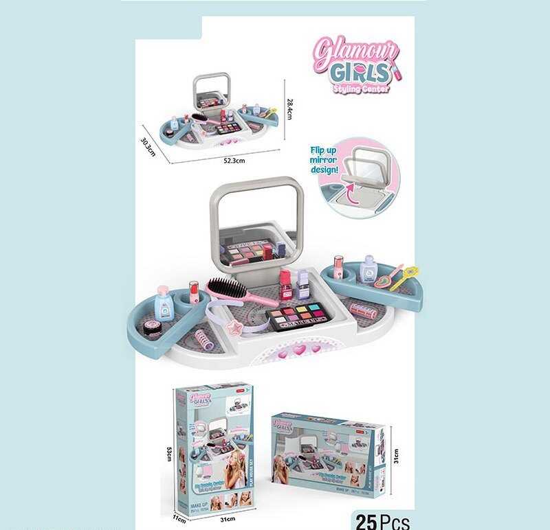 Трюмо 7 GT 04 (18) висота 28,5 см, 25 предметів, імітація косметики, дзеркало, бігуді, гребінець, в коробці