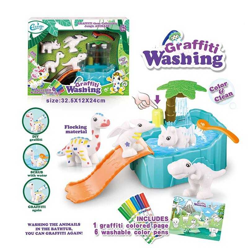 Набір для творчості 806 (24) 4 флоксові фігурки тварин, помпова подача води, 6 кольорових фломастерів, ванночка з гіркою, щіточка, в коробці