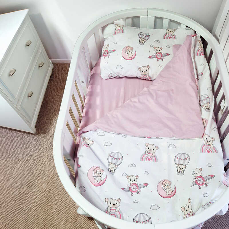 гр Змінний комплект постільної білизни для овального ліжечка "Ведмедик на місяці" 91960 (1) тканина РАНФОРС, розмір 110*90 см "Bimbo"