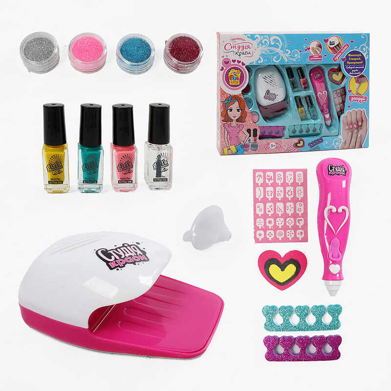 гр Набір для манікюру "Студія краси" 22930 (12/2) "4FUN Game Club", сушка для нігтів на батарейках, розпилювач блискіток, в коробці
