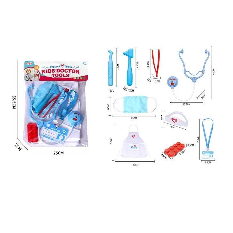 Набір лікаря A 80-3 (192/2) фартух, стетоскоп, медична маска, пінцет, пластина з таблетками, в пакеті