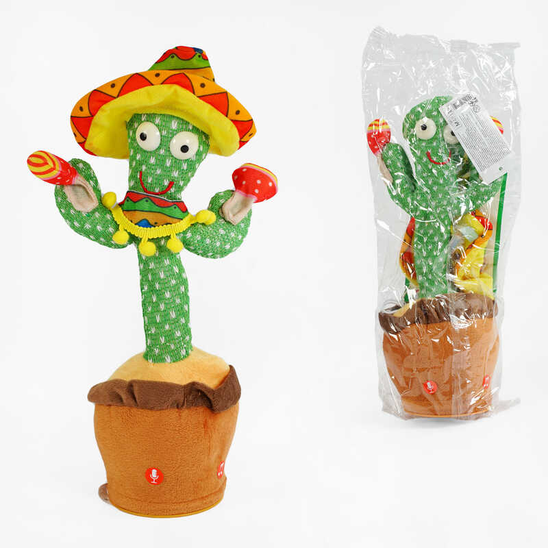 Інтерактивна іграшка M 49115 (100) “Кактус”, українські та англійські пісні, функція запису та повтору голосу, USB (акум.), підсвічується, танцює, у пакеті