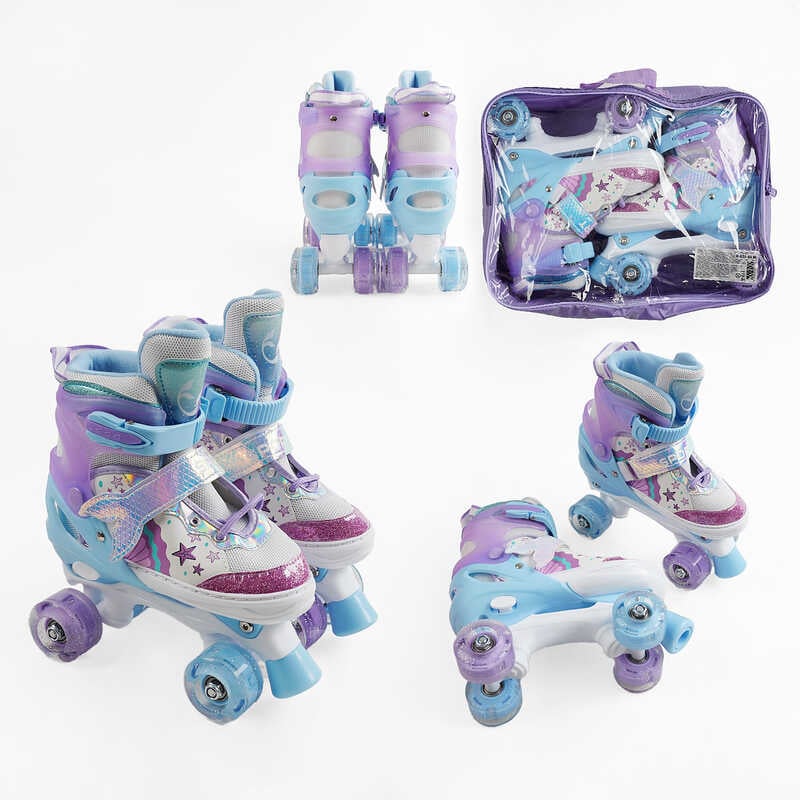 Ролики 62380-48 S розмір S 31-34 (6) колір Фіолетовий, колеса PU, КОЛЕСА ЗІ СВІТЛОМ, d коліс – 4,5 см, в сумці