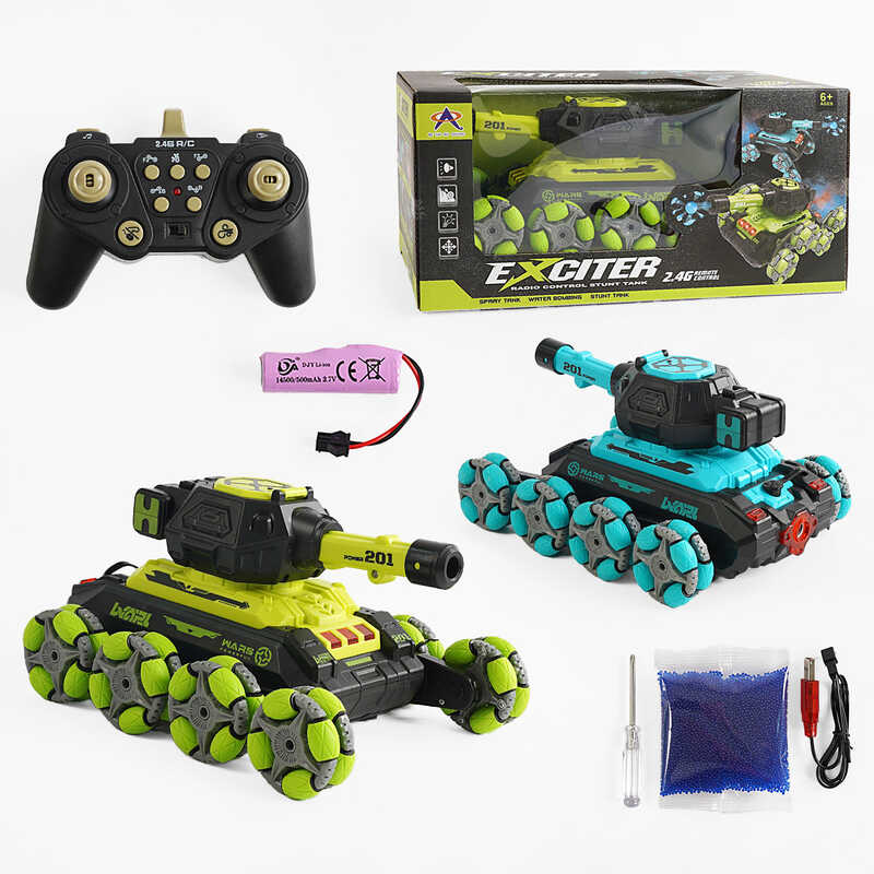 Танк на радіокеруванні KT 908 A (24/2) 2 кольори, світло, звук, парогенератор, стріляє орбізами, обертання на 360°, пульт 2.4G, акум. 3.7V, в коробці