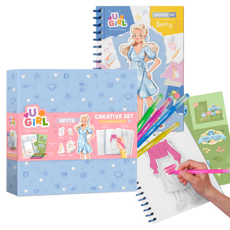 гр Набір для творчості "Бетті" 300952 (8) "DoDo", блокнот із завданнями, розмальовки, наліпки, 10 кольорових маркерів, в коробці