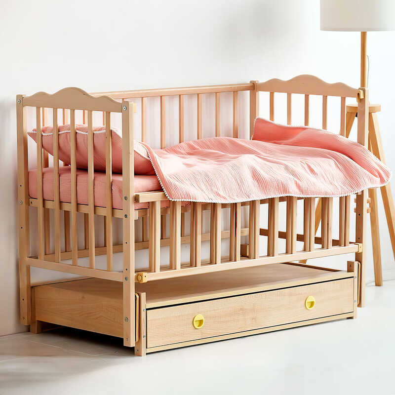 гр Ліжечко дитяче "Ангеліна" (1) шарнір-підшипник з відкидною боковиною+шухляда, бук (натуральна)