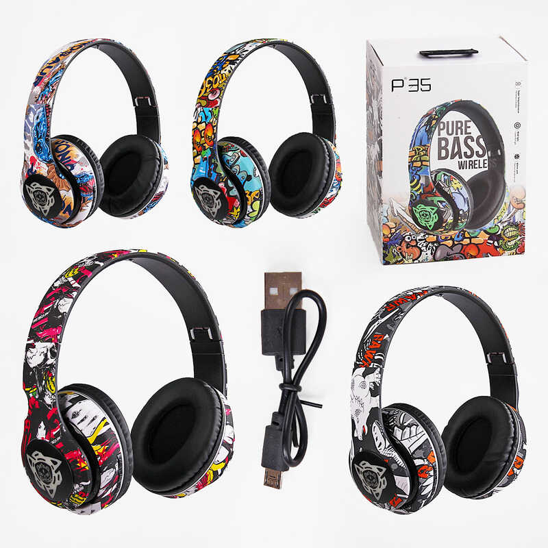 Навушники C 64894 (80) бездротові, акумулятор 200 mah, підсвічування, USB-дріт, AUX-дріт, в коробці, ВИДАЄТЬСЯ ТІЛЬКИ МІКС ВИДІВ