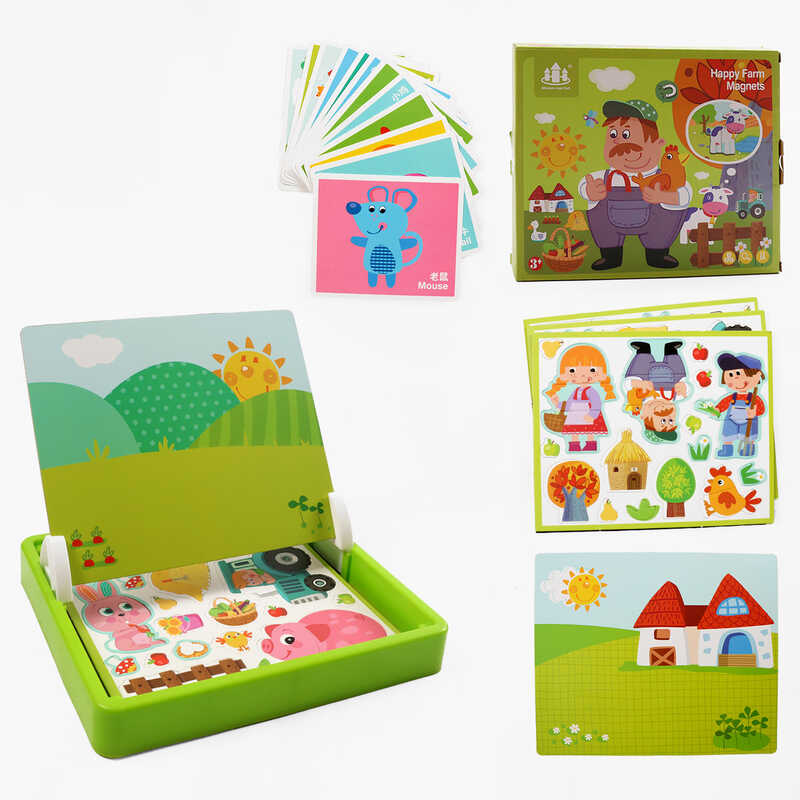 Дерев'яна магнітна дошка С 74453 (28) "Ферма", маркер, картки, магніт, назви англійською мовою, в коробці