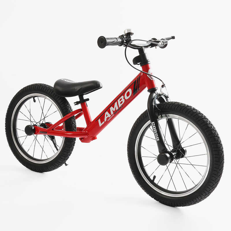 Велобіг "CORSO LAMBO" LB-16745 (1) сталева рама, ручне гальмо, колеса надувні резинові 16’’, алюмінієві обода, підніжка, дзвоник