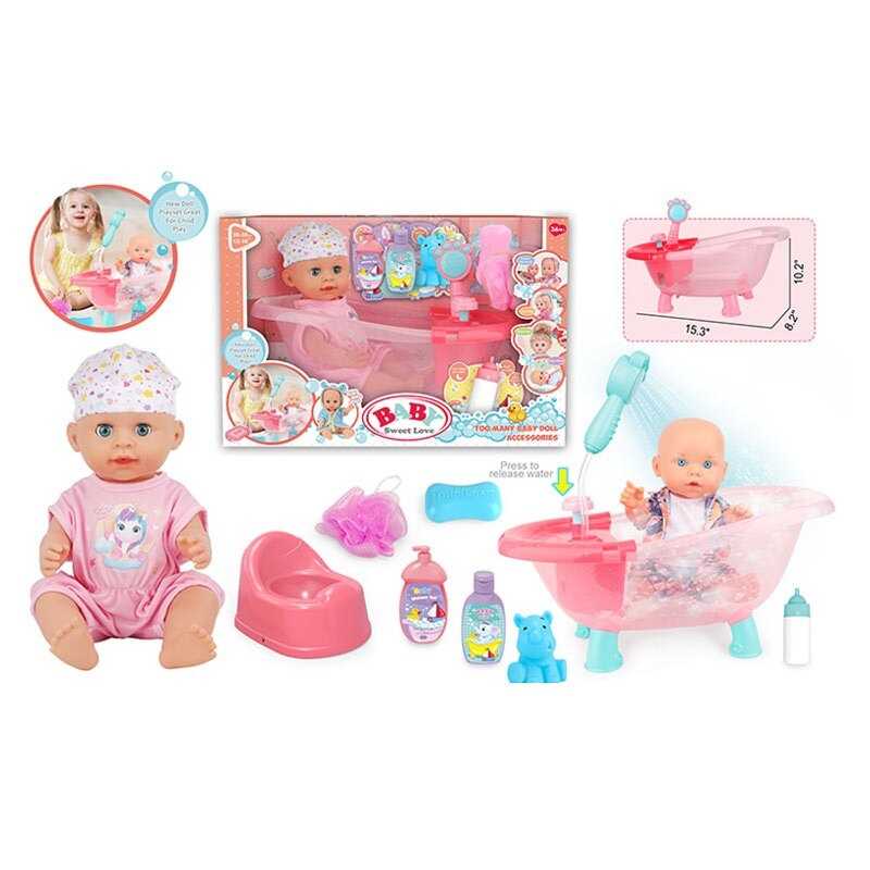 Пупс 8933 B-1 (12) висота 38 см, ванночка, помпова подача води, аксесуари, знімний одяг, музичний чіп, закриває очі, п’є та ходить до вбиральні, в коробці