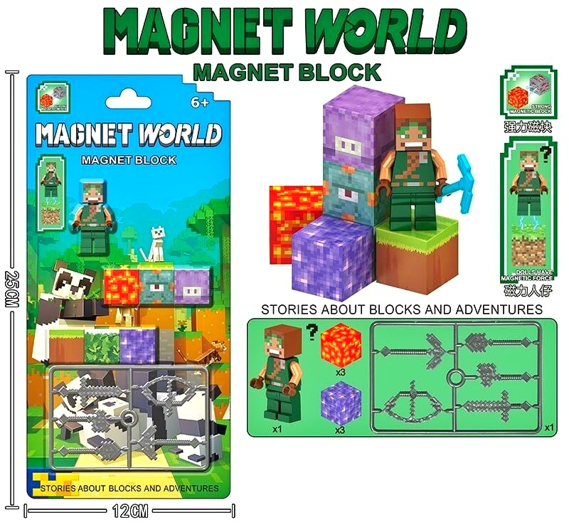 Конструктор магнітний «Minecraft» L 001-17 ,  герой , магніт. блоки 6 шт , зброя 5 шт , планшет, герої "Майнкрафт"