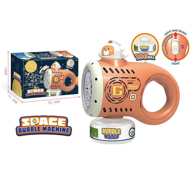 Пістолет з мильними бульбашками A 828 (36/2) автоматичний принцип роботи, акум. 3.7 V, мильний розчин 180мл, USB-кабель, підсвічування, музика, 2 режими роботи, в коробці