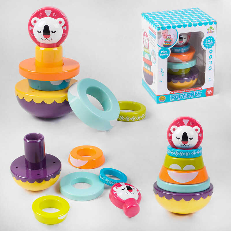 Пірамідка SL 83020 (36/2) "Коала", 2 кольори, нелягайко, 4 кільця-брязкальця, в коробці