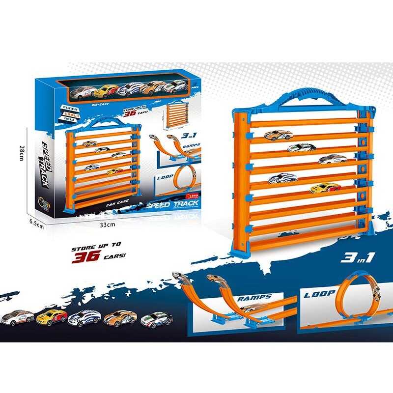 Трек 990 (36) 3в1, трампліни, трюкові петлі, 5 металопластикових машинок, в коробці