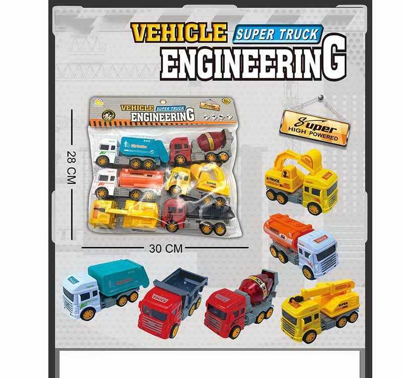 Набір машин 821 E (48) 6 штук, інерційний механізм, рухливі елементи, гумові шини, в пакеті