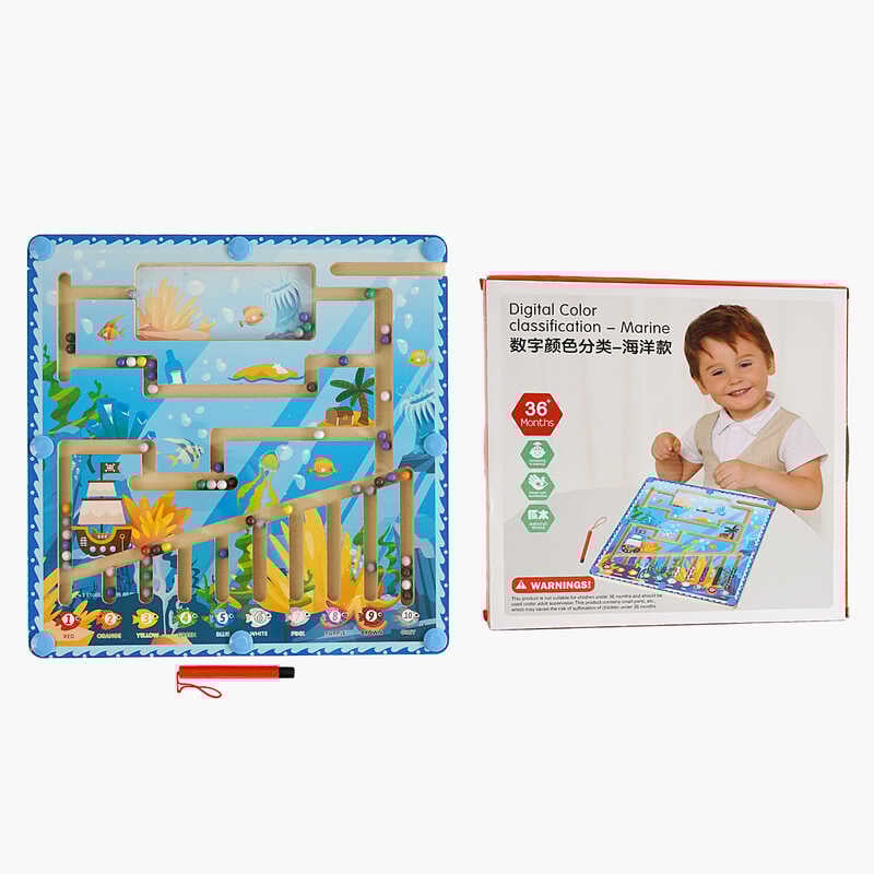 Дошка логічна С 68357 (30) дерев'яна, "Океан", магнітна паличка, кульки, назви кольорів англійською, в коробці