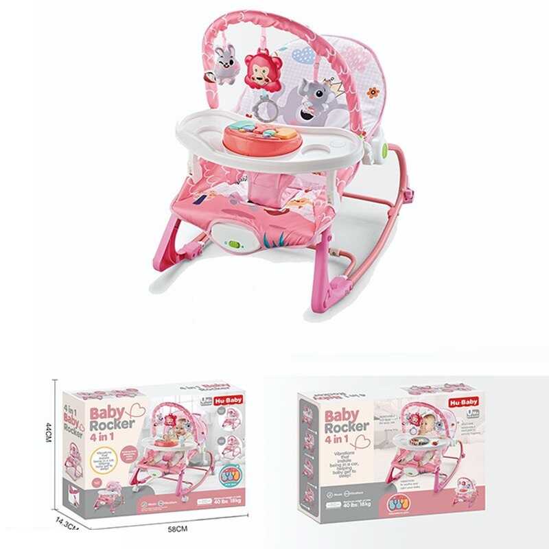 Шезлонг 69870 B (6) 4в1, мелодії, вібрація, дуга з підвісками, ноти, знімне піаніно, пискавки, на батарейках, регулювання положення, в коробці