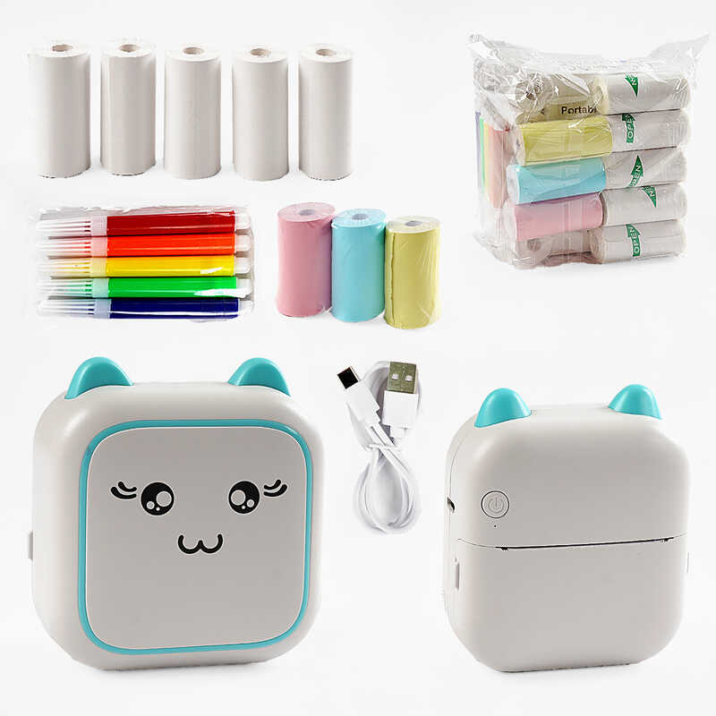 Принтер C 66625 (40) чорно-білий колір друку, Bluetooth, USB-кабель, 14 рулонів термопаперу (білий+кольоровий+з клейкою основою), інструкція, маркери, в коробці