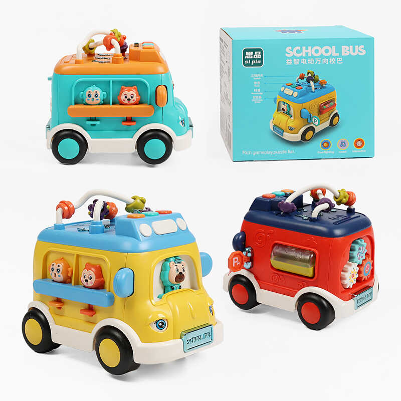 Музичний автобус 9809 C (60/2) 3 кольори, пальчикові ігри, звуки, мелодії, колесо вільного ходу, 2 режими гри, підсвічування, рухомі шестерні, на батарейках, в коробці, ВИДАЄТЬСЯ ТІЛЬКИ МІКС ВИДІВ
