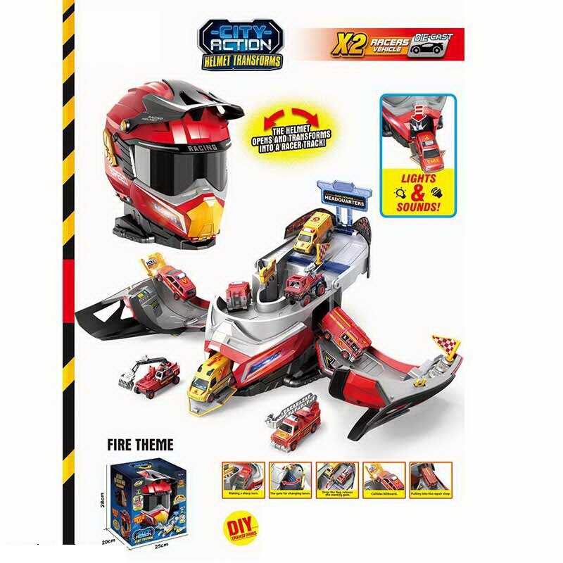 Гараж SK 637 XB (12) шолом-трансформер, світлозвукові ефекти, 2 машинки, в коробці