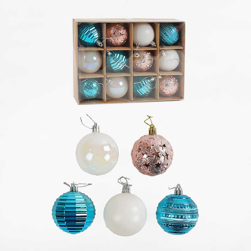 Новорічні прикраси C 67504 (60) 12 штук, кульки, D= 5 см, в коробці