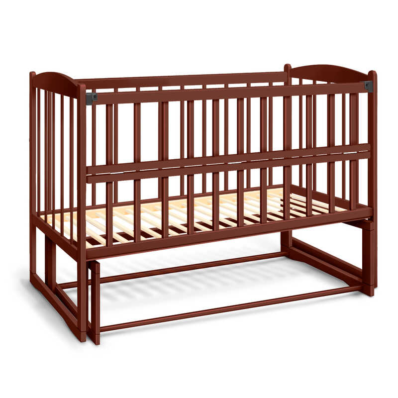 гр Ліжечко дерев`яне маятник - відкидний бортик "Няша" (1)  вільха - колір шоколад, у плівці