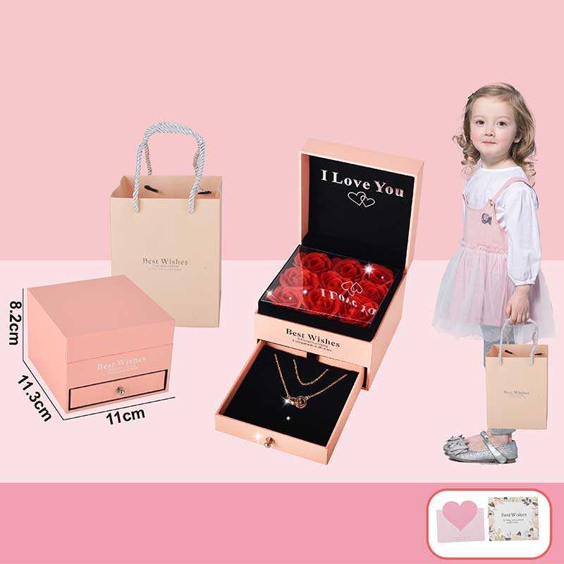 Набір прикрас 769-13 (144/2) висувна шухляда, підвіска, бутони троянди, листівка, паперовий пакет, в коробці