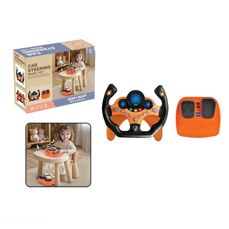 Кермо 2192 E-71 Штрих = 92453 (24) колір ПОМАРАНЧЕВИЙ, звукові ефекти, озвучування англійською, веселі мелодії, підсвічування, педалі гальма та газу, присоски, в коробці