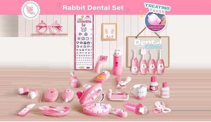 Набір лікаря 6697 (32) 28 іграшок, медичний ліхтарик підсвічується, демонстраційна модель щелепи, шприц, термометр, окуляри, чашка, пігулки, у пакеті