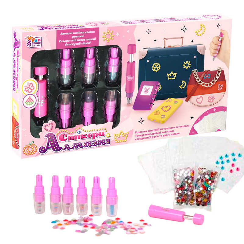 гр Алмазні стікери 87548 (18) "4FUN Game Club", ручка зі змінними блоками, стрази, шаблони, у коробці