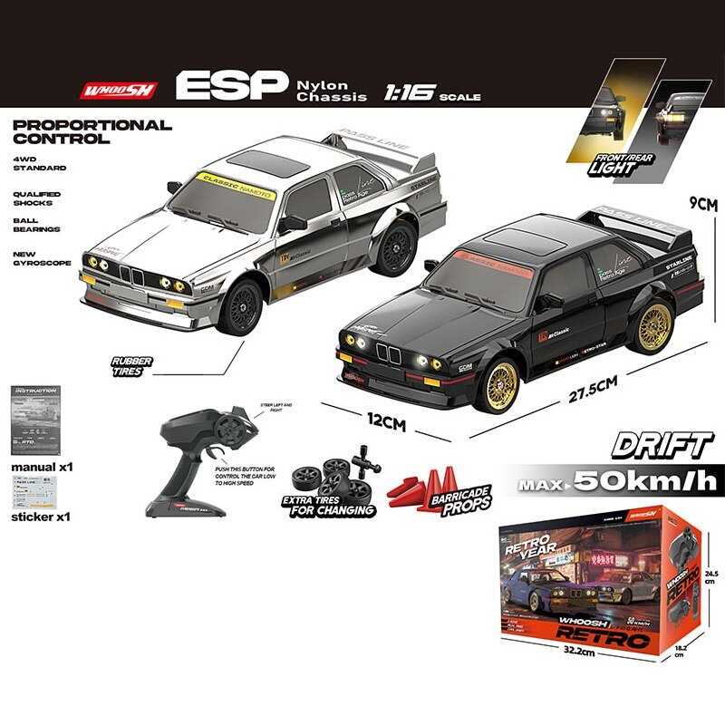 Машина на радіокеруванні DC 162 A (6) 2 кольори, режими підсвічування, протиударний корпус, розгін до 50 км\год, маштаб 1:16, амортизація, підсвічування, гумові колеса, акум. 7.4V, пульт 2.4 GHz, USB-кабель, змінні колеса, дорожні конуси, в коробці