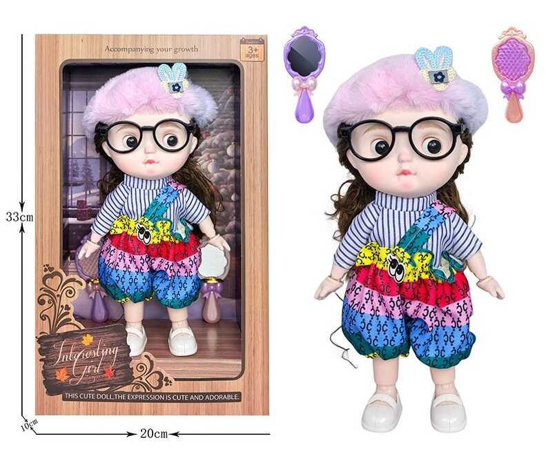 Лялька 3808 B8 (36/2) висота 27 см, пісні англійською, вітається, сміється, підсвічування, шарнірні кінцівки, окуляри, дзеркальце, щітка, в коробці