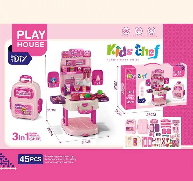 Кухня T 2157 D (24/2) 45 предметів, каструлі, сковорідки, продукти, столові прибори, кухонні аксесуари, в коробці