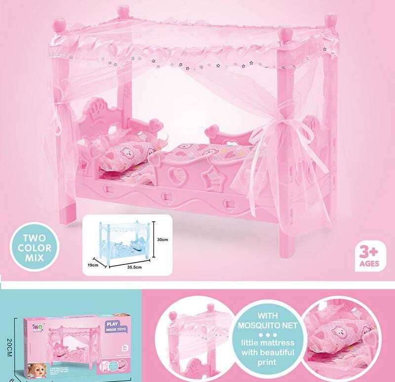 Ліжко для ляльки CS 8881 (36) балдахін, подушка, простирадло, ковдра, довжина 35 см, в коробці