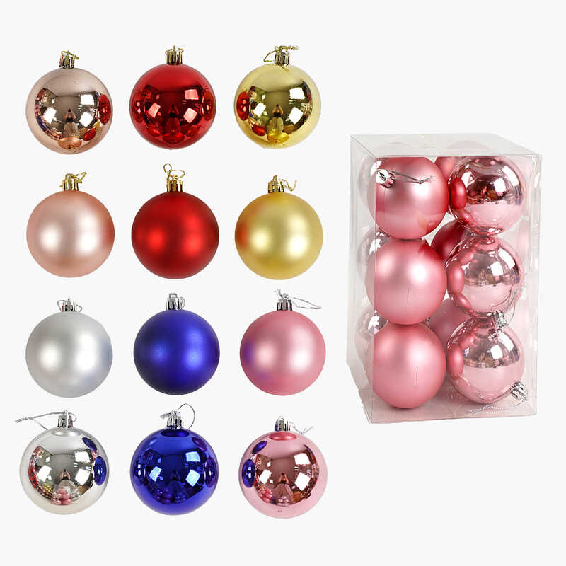 Новорічні прикраси C 67645 (48) 12 штук, кульки, D = 6,5 см, у слюді, ВИДАЄТЬСЯ МІКС ВИДІВ