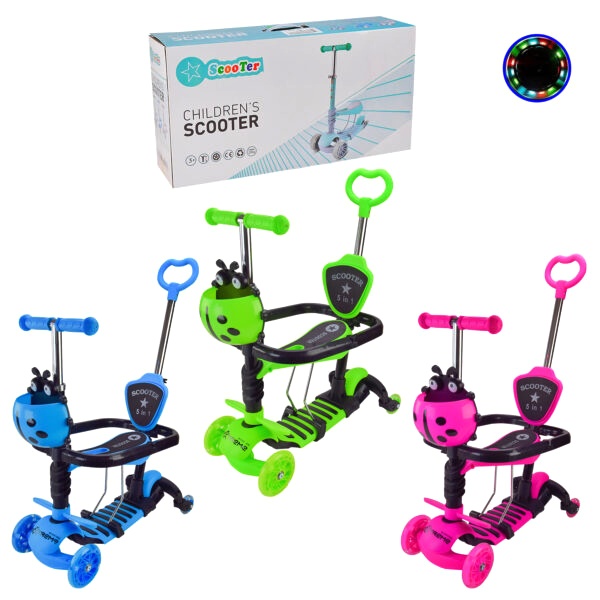 «Самокат 2501 , з ДОП. КОЛІСАМИ, PU колеса зі світлом, 3 кольори , в коробці