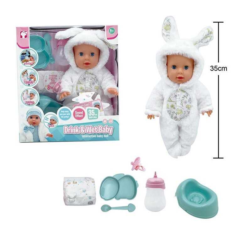 Пупс YL 2535 A-F (12) висота: 35 см, на батарейках, звуки, сенсорні датчики, п’є, “ходить” на горщик, заплющує очі, підгузок, пляшечка, пустушка, горщик, в коробці