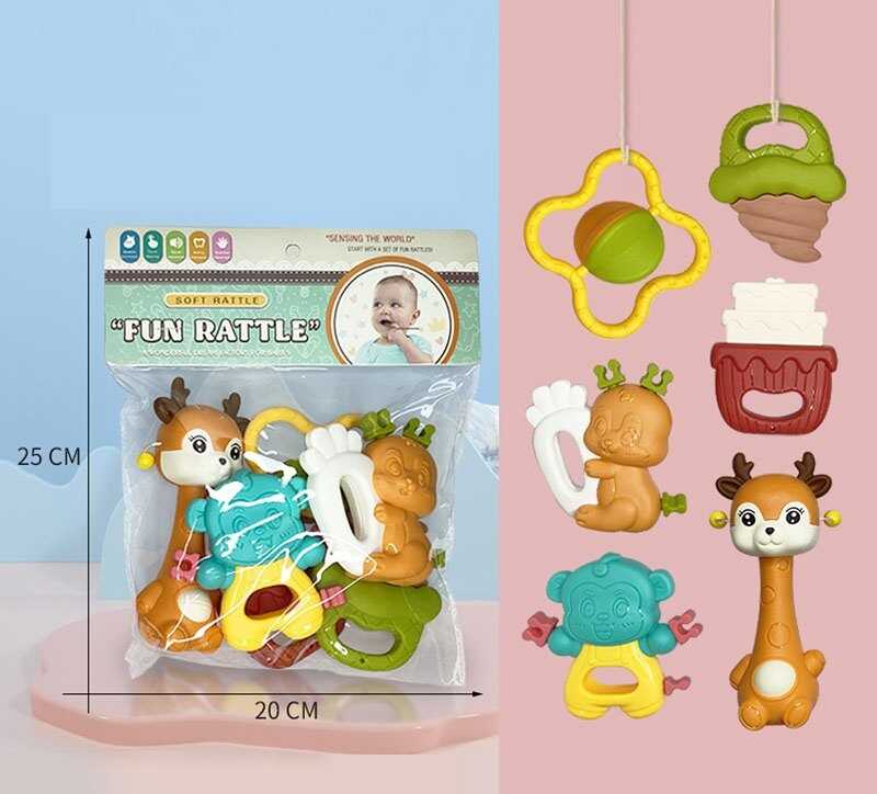 Набір брязкалець JHD 222 (144/2)  6 штук, гумові елементи, в пакеті