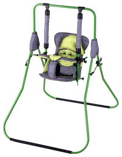 гр Гойдалки для підлоги "Алінка" 4822 (1) зелений каркас, сіра матерія, салатовий гномик