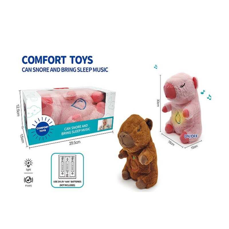 Інтерактивна іграшка 853-3 (48) 2 кольори, "Капібара", висота: 30 см, сплюшка, для сну, дихає, на батарейках, колискові, підсвічується, в коробці