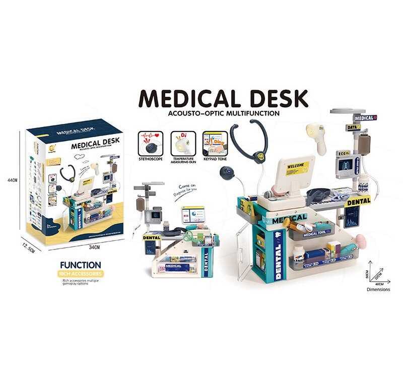 Набір лікаря 930 (18) на батарейках, звук, підсвічування, стетоскоп, термометр, монітор, інструменти, аксесуари, в коробці