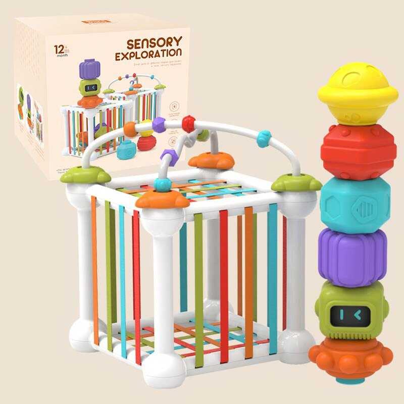 Логічний куб YB 11631 штрих - 1594 (36) брязкальця, сенсорні елементи, пірамідка, в коробці