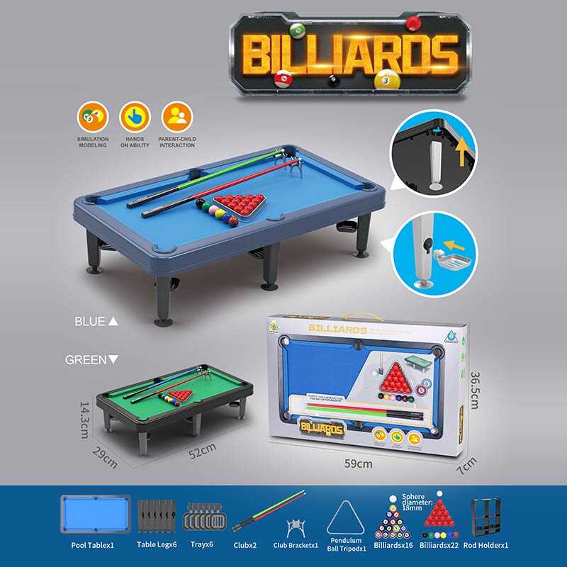 Більярд 788-102 Y (16) 2 кольори, кульки з номерами, кольорові кульки, 2 кийки, трикутник, в коробці