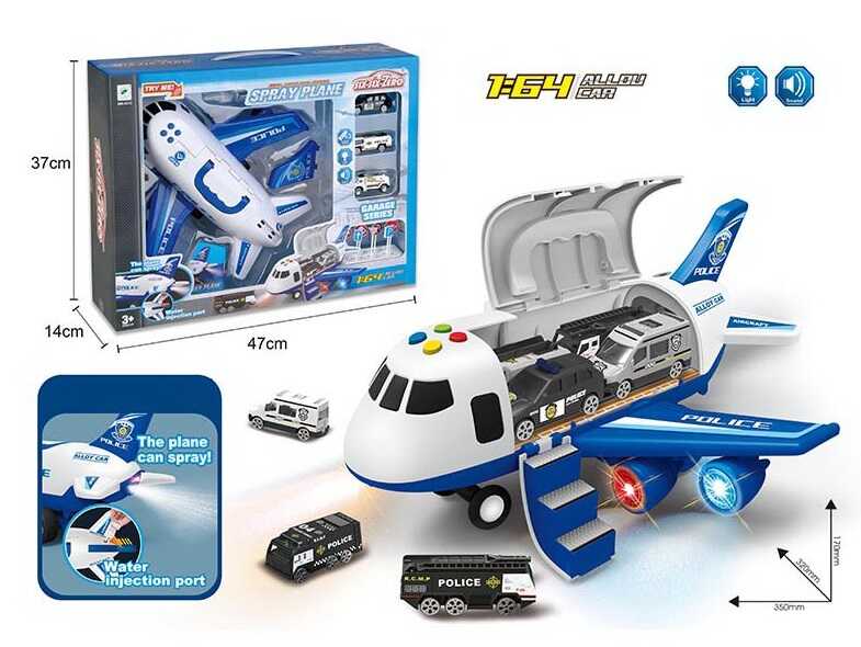 Літак 660 А-312 (12/2) "Поліція", інерція, парогенератор, 3 машинки, на батарейках, світло, звук, дорожні знаки, в коробці