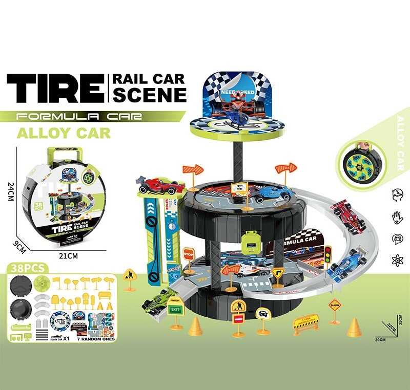 Трек 6686 (80/2) 38 елементів, парковка, 1 машинка, дорожні знаки, у боксі