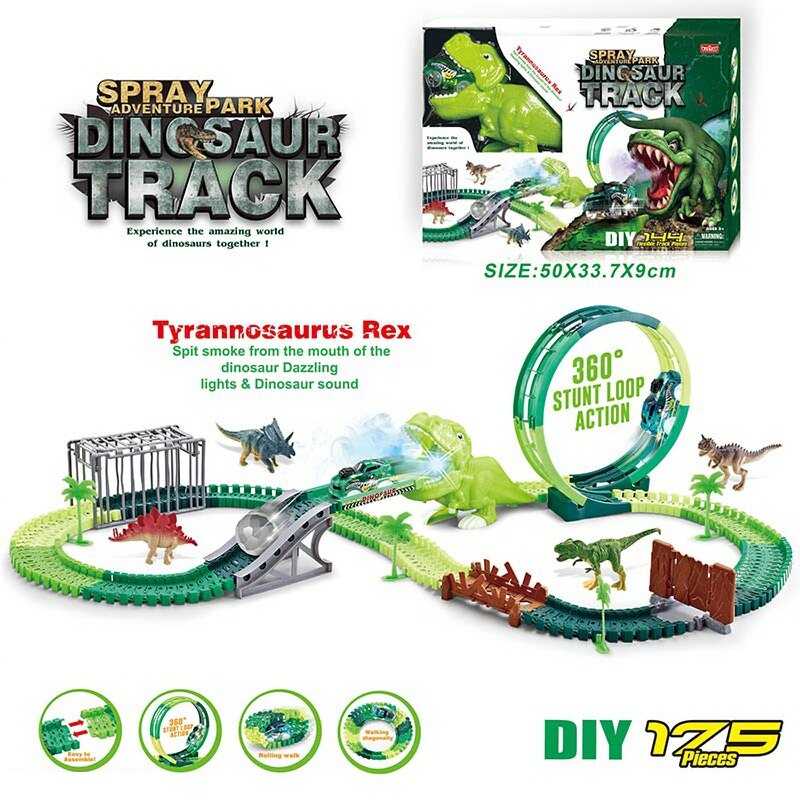 Трек 351 (18/2) світло, звук, дино майданчик, 175 елементів, довжина треку 405 см, аксесуари, в коробці